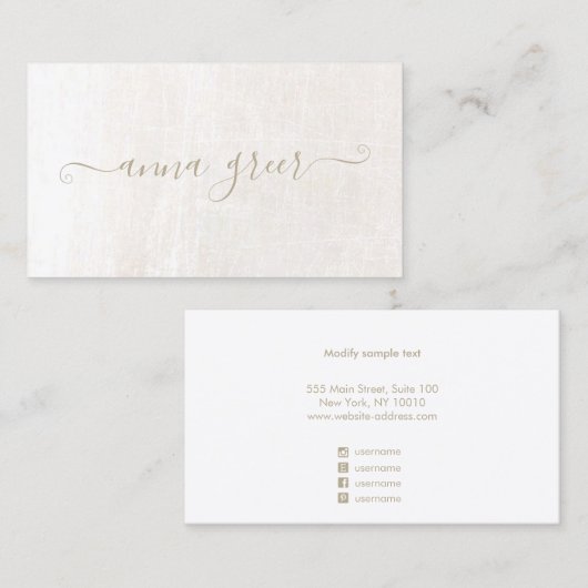 シンプルScript Signature Brushed White Marble 名刺 (正面/裏面)