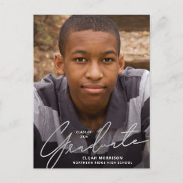 シンプルScript Silver Overlay写真卒業 ポストカード