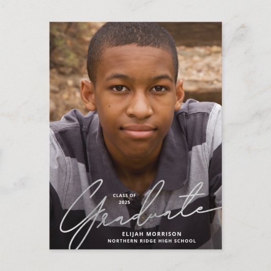 シンプルScript Silver Overlay写真卒業 ポストカード (正面)