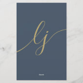 シンプルScript Stationeryパーソナライズされた Navy金ゴールド 便箋 (裏面)