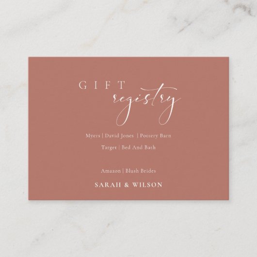 シンプルScript Terracottaの結婚ギフト登録 エンクロージャーカード (正面)