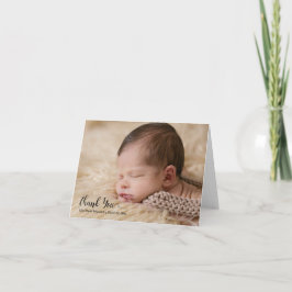 シンプルScript Thank You Photo Birth Announcement サンキューカード