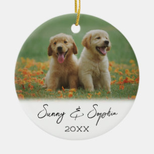 シンプルScript Two Puppy Dog Photo セラミックオーナメント