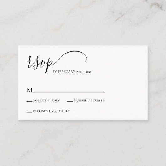 シンプルScript Wedding RSVP エンクロージャーカード (正面)