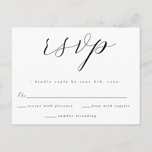 シンプルScript Wedding RSVP Response Cardはがき ポストカード (正面)