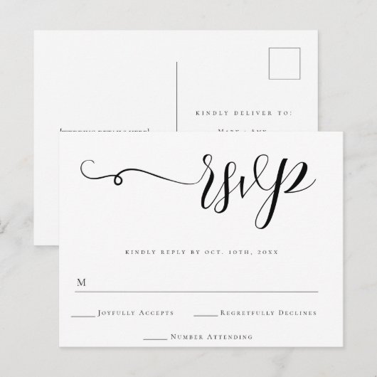 シンプルScript Wedding RSVP Response Cardはがき ポストカード (正面/裏面)