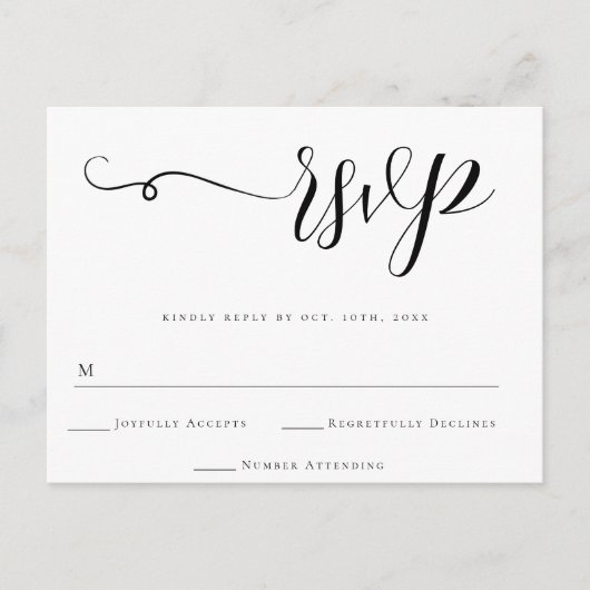 シンプルScript Wedding RSVP Response Cardはがき ポストカード (正面)