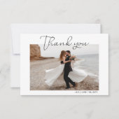 シンプルScript Whiteの結婚写真 サンキューカード (正面)
