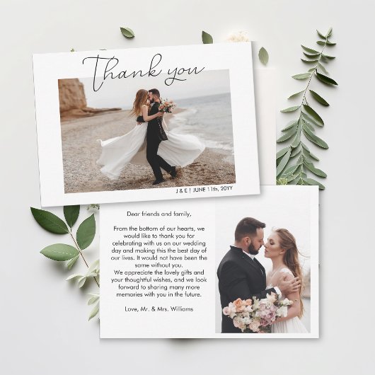 シンプルScript Whiteの結婚写真 サンキューカード