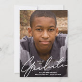 シンプルScript White Overlay写真卒業パーティー 招待状 (正面)