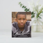 シンプルScript White Overlay写真卒業 ポストカード (スタンド正面)