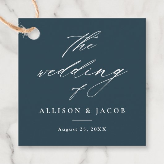 シンプルScript's 結婚 Thank Youメッセージカード フェイバータグ (正面)