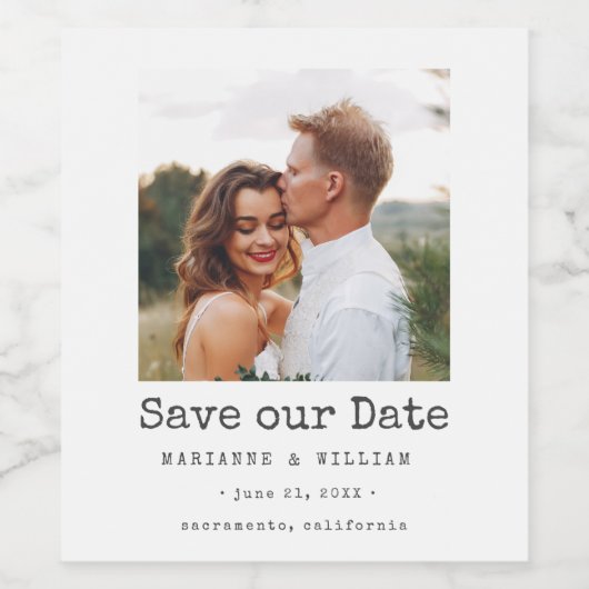 シンプルSQUARE写真の結婚式の日付を保存 ワインラベル (シングルラベル)