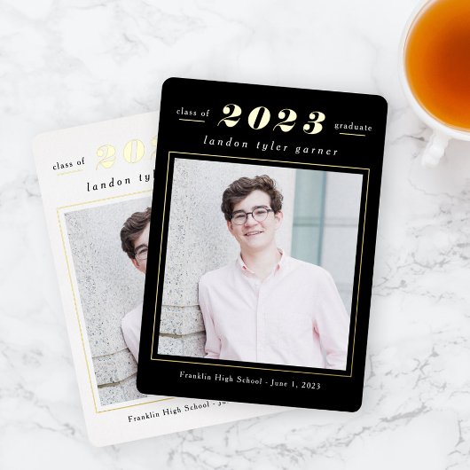 シンプルStatsホイル卒業編集可能カラーモダン 箔招待状