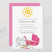 シンプルSunshineモダン pinkベビーカー赤ちゃん 招待状 (正面/裏面)