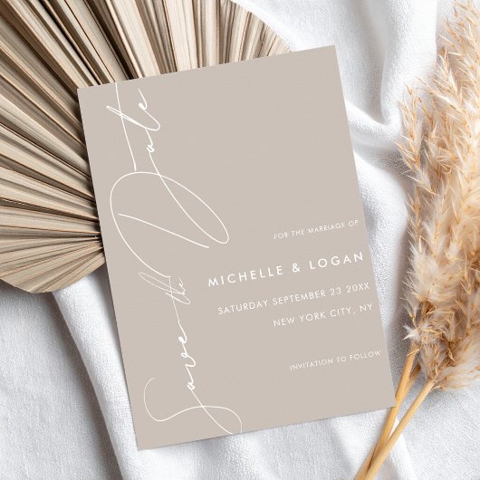 シンプルTaupe手書きモダンスクリプト セーブザデート