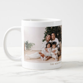 シンプルTwo Photo Holiday Year and Name Mug ジャンボコーヒーマグカップ