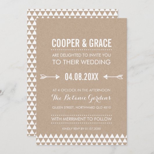 シンプルTYPE結婚の幾何模型矢印クラフト 招待状 (正面/裏面)