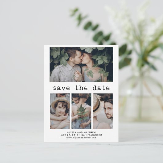 シンプルTypewriter文字日付の保存 | 4写真 案内ポストカード (スタンド正面)