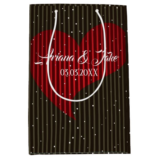 シンプルValentinesきらめくハート – 日付を保存 ミディアムペーパーバッグ (正面)