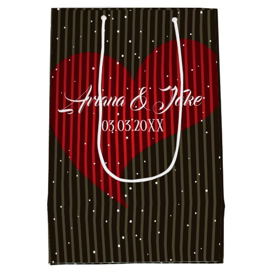 シンプルValentinesきらめくハート – 日付を保存 ミディアムペーパーバッグ (裏面)