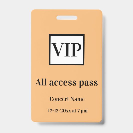 シンプルVIPオールアクセスパス コンサート名 イベント バッジ (正面)