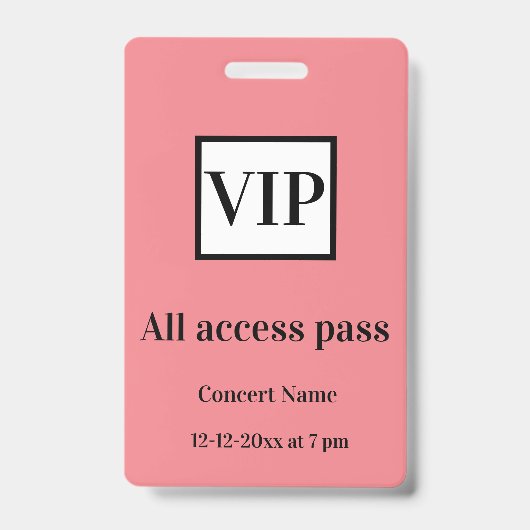 シンプルVIPオールアクセスパス コンサート名 イベント バッジ (正面)