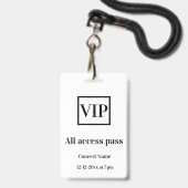 シンプルVIPオールアクセスパス コンサート名 イベント バッジ (正面（ネックストラップ付）)