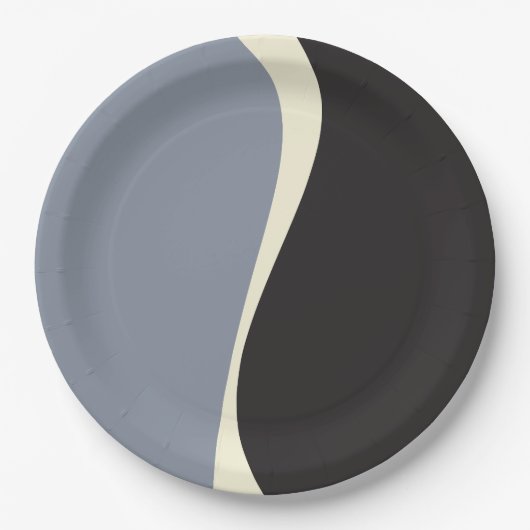 シンプルWaves 2 in Black, Gray and Cream ペーパープレート (正面)