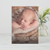 シンプルwelcome script blue photo誕生 案内状 (スタンド正面)