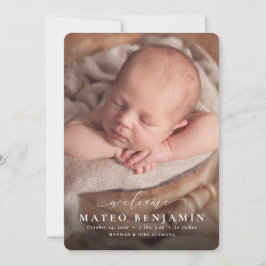 シンプルwelcome script blue photo誕生 案内状