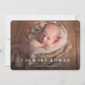 シンプルwelcome script photo blue誕生 案内状 (正面)