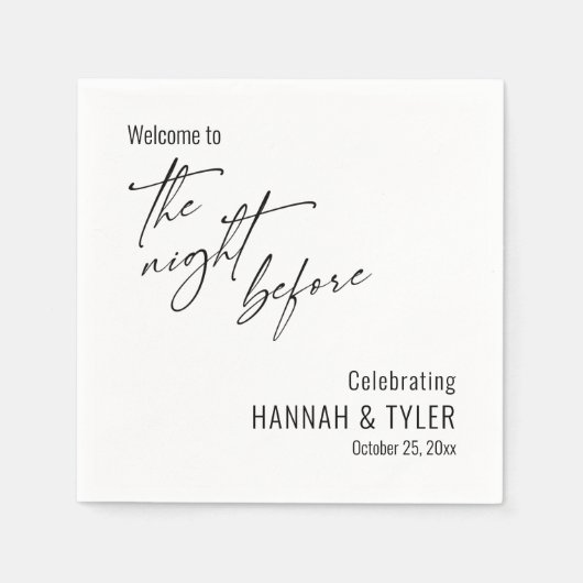 シンプルWelcome to the Night Before Black & White スタンダードカクテルナプキン (正面)