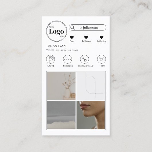 シンプルWhite Instagram Photo Collage名刺 名刺 (正面)