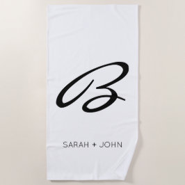 シンプルWhite Monogram Name カスタム  ビーチタオル