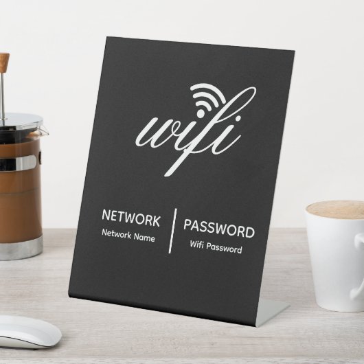 シンプルWifiネッエレガントトワークのパスワード情報ブラック 台座サイン (インサイチュ)