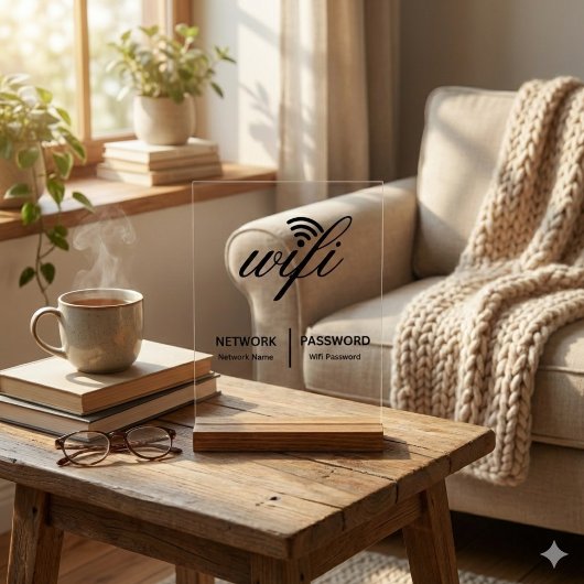 シンプルWifiネッエレガントトワークのパスワード情報ホワイト アクリルサイン