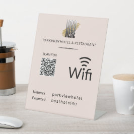 シンプルWifiネットワークパスワードQRコードロゴ赤面 台座サイン