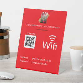 シンプルWiFiネットワークパスワードQRコードロゴ(赤) 台座サイン