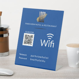 シンプルWiFiネットワークパスワードQRコードロゴ(青) 台座サイン