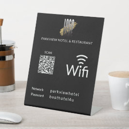 シンプルWiFiネットワークパスワードQRコードロゴ(黒) 台座サイン