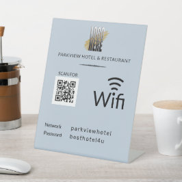 シンプルWiFiネットワークパスワードQRロゴの埃っぽい青 台座サイン