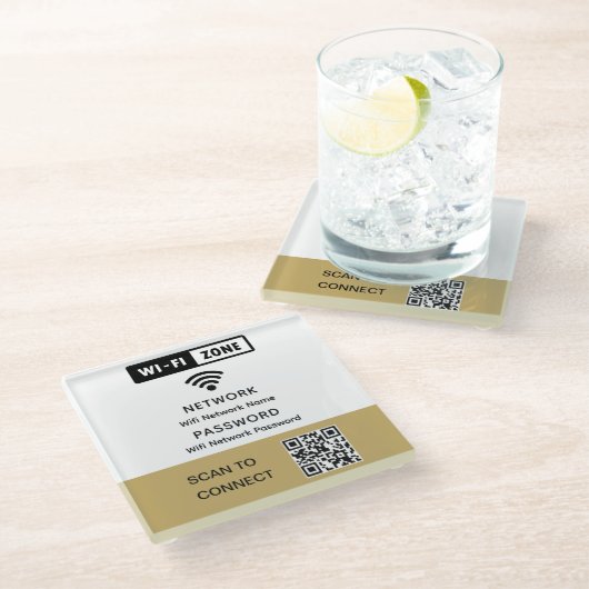 シンプルWifi QRコーエレガントドネットワークパスワード ガラスコースター (アングル)
