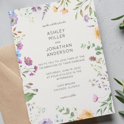 シンプルWildflower Alabasterのタイムレスな結婚 招待状