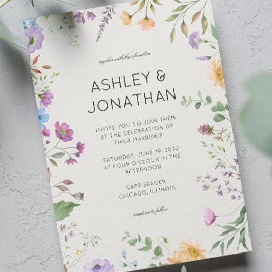 シンプルWildflower Alabasterのタイムレスな結婚 招待状