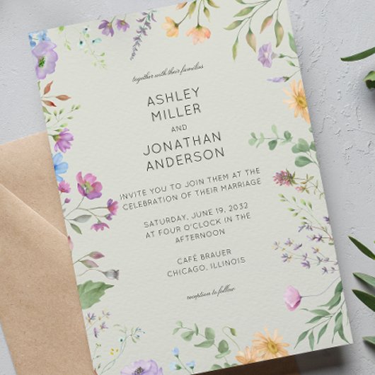 シンプルWildflower Sage Greenのタイムレスな結婚 招待状