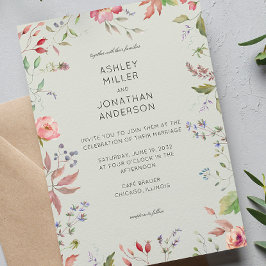 シンプルWildflower Sage Greenのタイムレスな結婚 招待状
