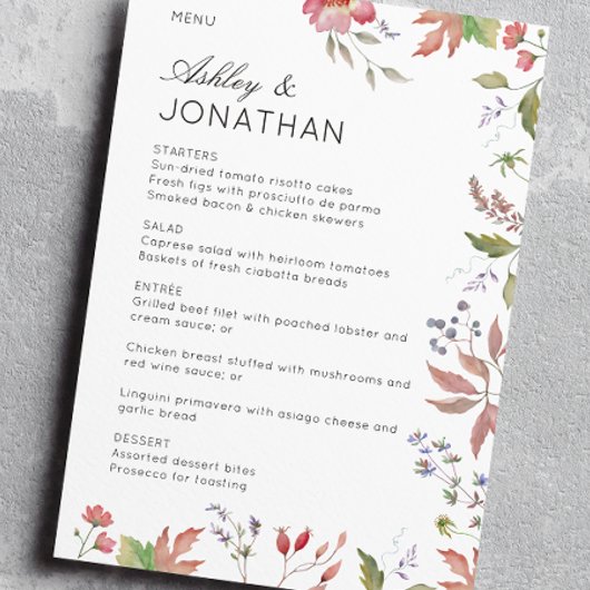 シンプルWildflower'sのタイムレスな結婚 メニュー