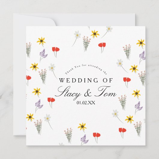 シンプルWildflowers Hand Drawn'結婚 S Thank You (正面)