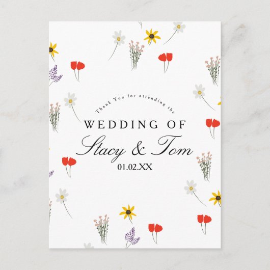 シンプルWildflowers Hand Drawn'結婚 S Thank You ポストカード (正面)